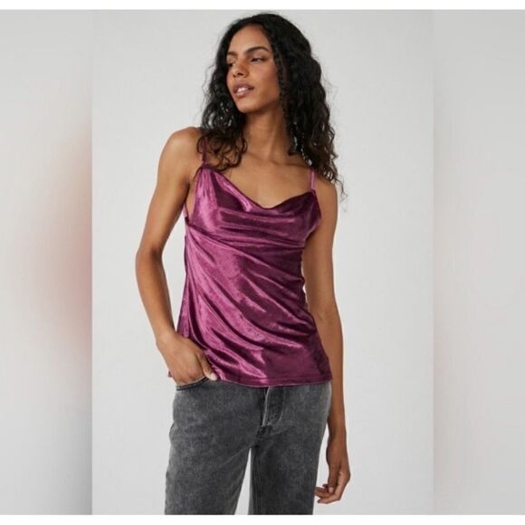 Free People All Night Velvet Sexy spaghetti strings Tank Top Fig Jam MSRP $68 M - Picture 2 of 12